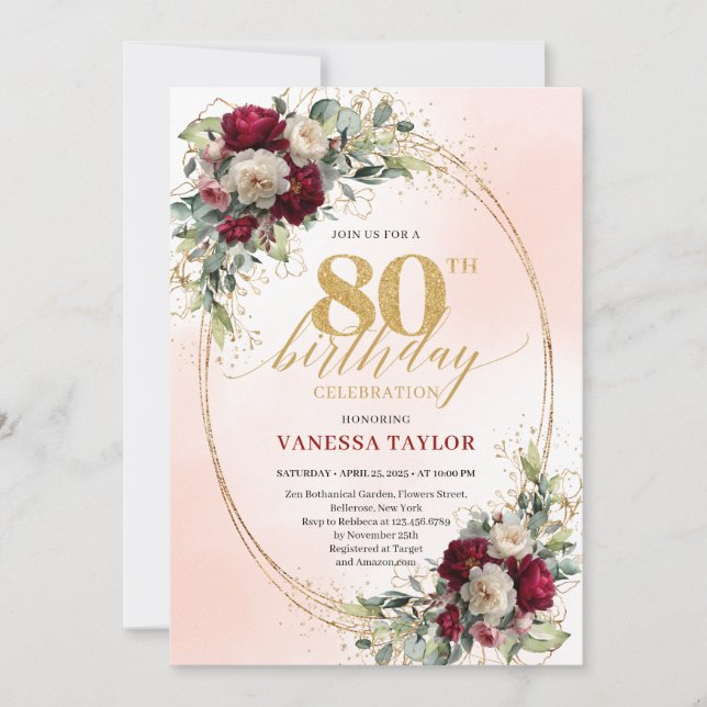 Invitation de 80e anniversaire Stylish Boho Bourgo (Devant)