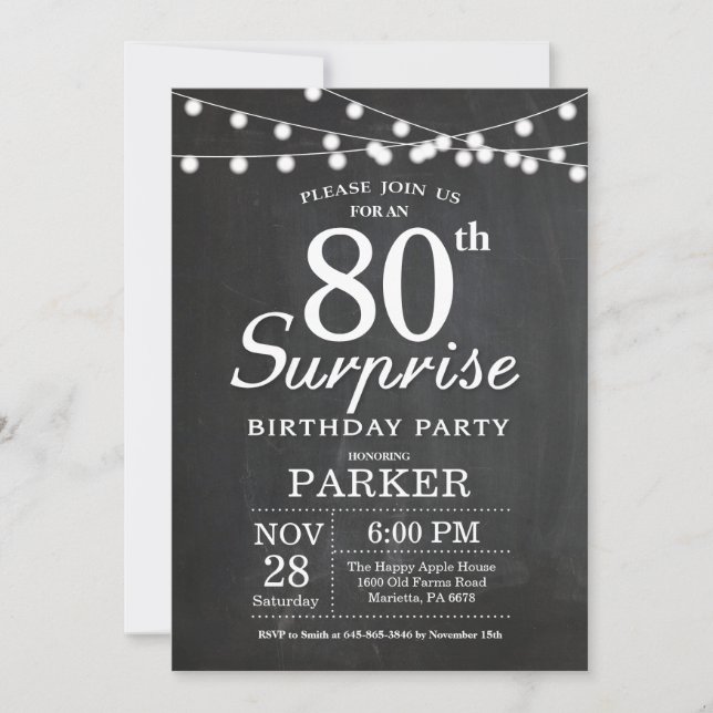 Invitation de 80e anniversaire surprise sur tablea (Devant)