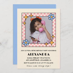 Invitation de 8e anniversaire Retro Super Blue Flo