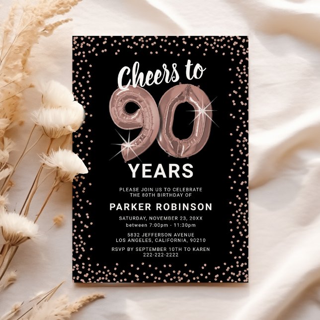 Invitation de 90e anniversaire en or rose luxueux (Créateur téléchargé)