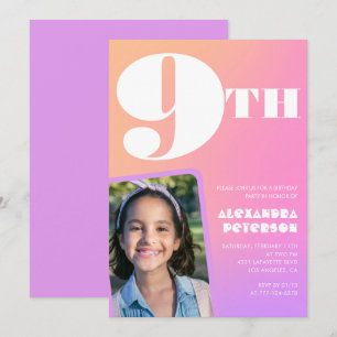 Invitation de 9e anniversaire avec dégradé orange 
