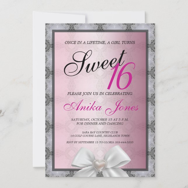 Invitation de anniversaire 16 ans Elegant Sparkle  (Devant)