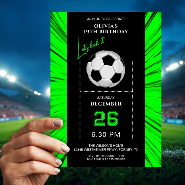 Invitation de anniversaire de football vert élégan (Créateur téléchargé)