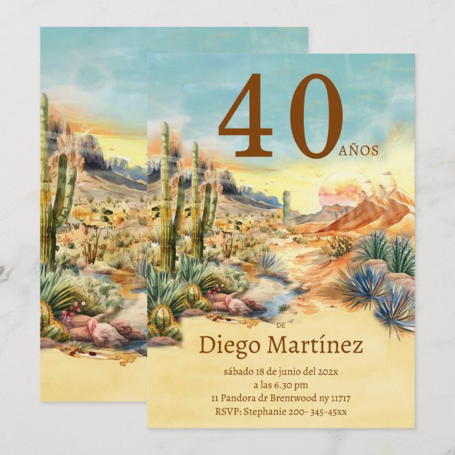 Invitation De Anniversaire Désert Vintage Fête 40 ans (Devant / Derrière)