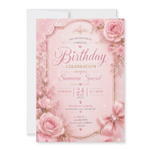 Invitation de anniversaire élégante avec fleurs ro