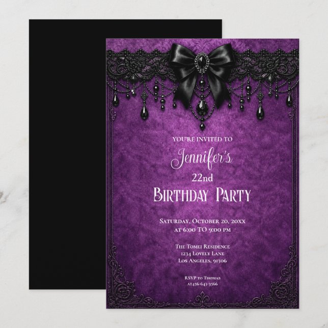 Invitation de anniversaire élégante en dentelle vi (Devant / Derrière)