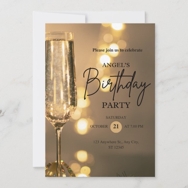 Invitation de anniversaire élégante en or noir (Devant)