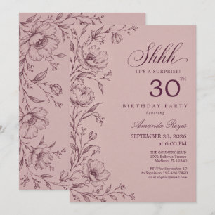 Invitation de anniversaire surprise avec motif flo