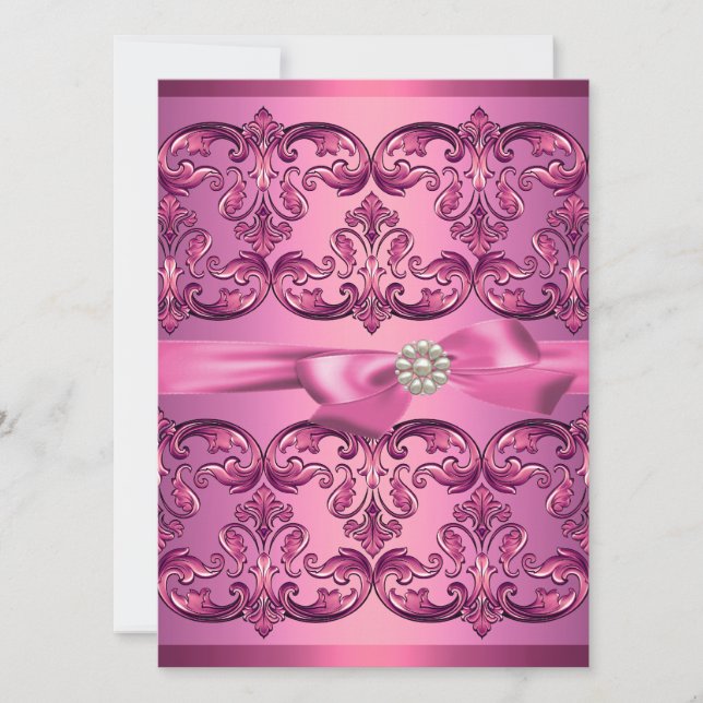 Invitation de anniversaire Sweet16 Rose Pâle Damas (Devant)