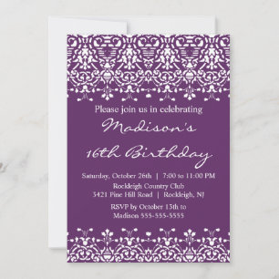 Invitation de anniversaire tendance damas seize an
