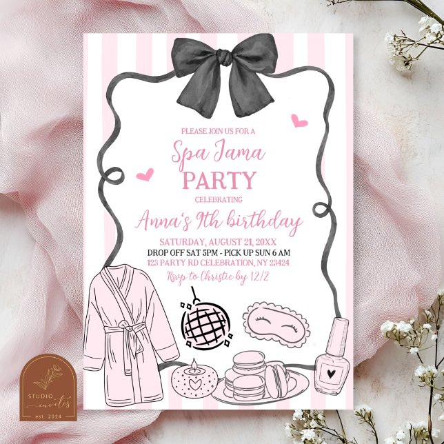 Invitation de anniversaire Whimsical Pink Spa-Jama (Créateur téléchargé)