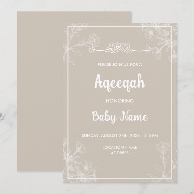 Invitation de Aqeeqah Aqiqah Florale Moderne Insta (Devant / Derrière)
