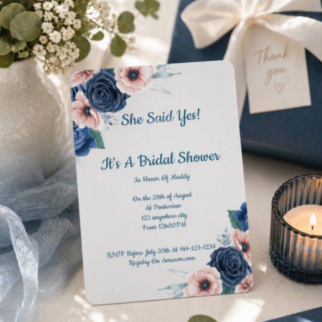 Invitation de babille de mariage florale, moderne, (Créateur téléchargé)