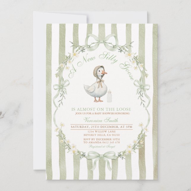 Invitation de BABUTERIE de bébé Canard Fou Ruban V (Devant)