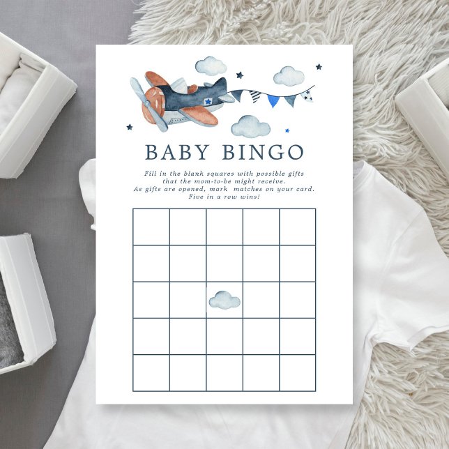 Invitation de baby bingo à l'aquarelle d'avion vin (Créateur téléchargé)