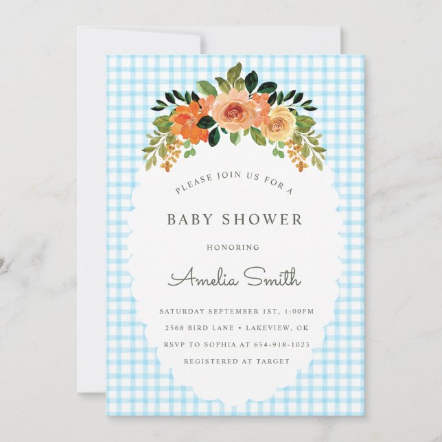 Invitation de baby shower 002 Cerulean Floral Ging (Devant)