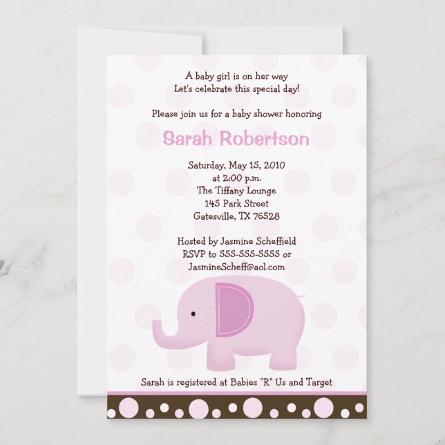 Invitation de Baby shower 5 x 7  de Mod Elephant d (Devant)