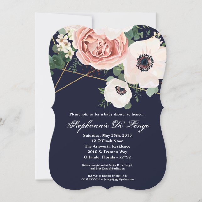 Invitation de Baby shower 5x7 Geometry Garden Navy (Devant)
