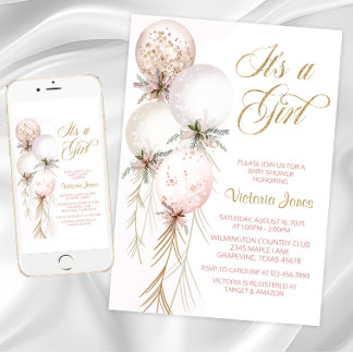 Invitation de Baby shower à ballets rose vif