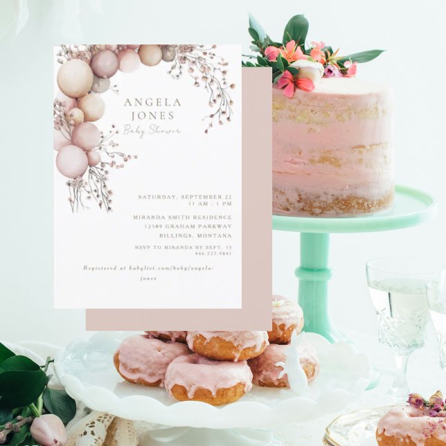 Invitation de Baby shower à balloon Rose Dusty (Créateur téléchargé)