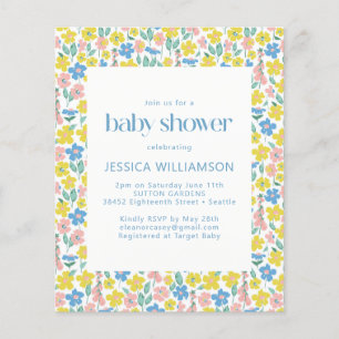 Invitation de baby shower à budget floral jaune à