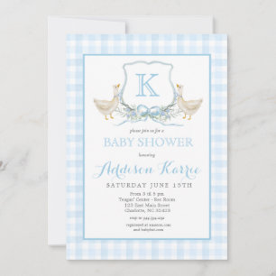 Invitation de baby shower à carreaux bleus Preppy