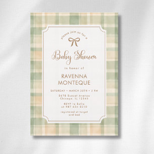 Invitation de baby shower à carreaux marron clair