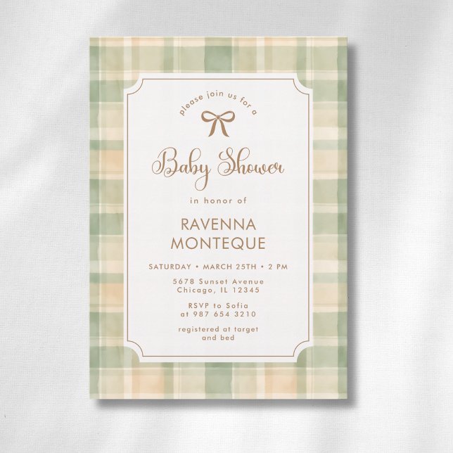Invitation de baby shower à carreaux marron clair  (Créateur téléchargé)