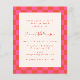 Invitation de baby shower à carreaux rose orange à