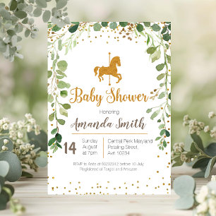 Invitation de baby shower à carrousel avec verdure