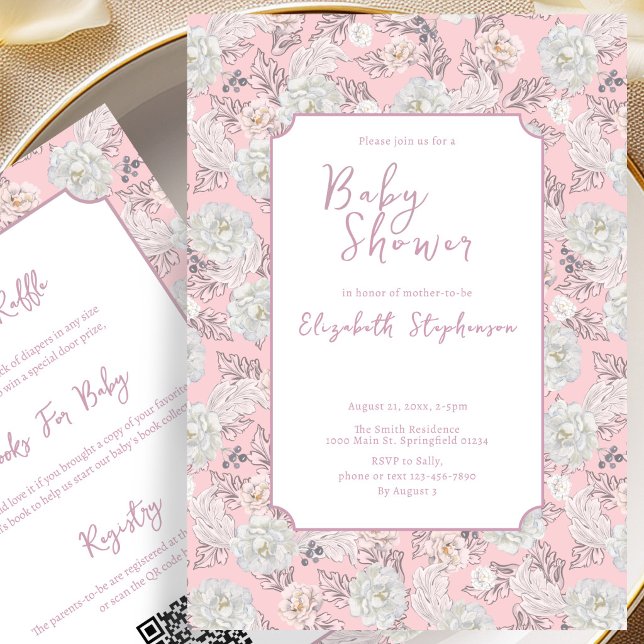 Invitation de Baby Shower à Fleurs Roses Double Fa (Créateur téléchargé)