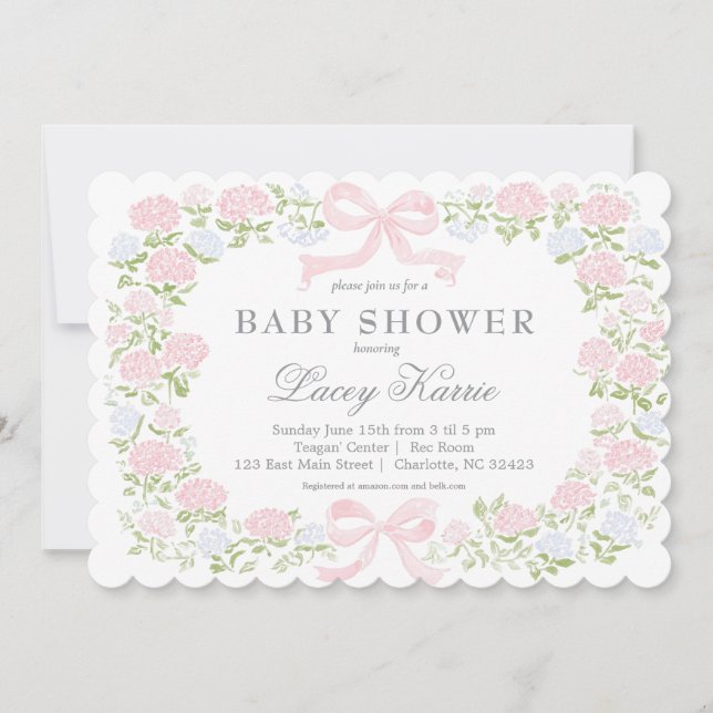 Invitation de baby shower à fleurs roses, Invitati (Devant)