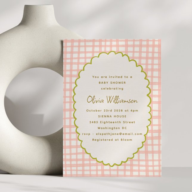 Invitation de Baby Shower à la Bordure de Gingham  (Créateur téléchargé)