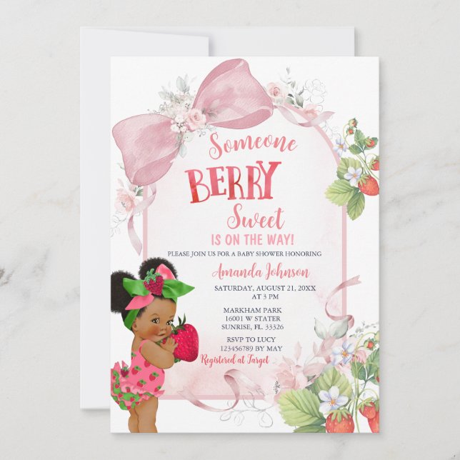 Invitation de baby shower à la fraise Bébé adorabl (Devant)