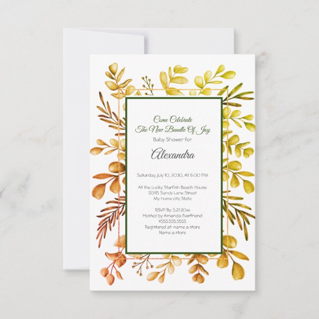 Invitation de baby shower à la verdure d'eucalyptu (Devant)