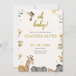 Invitation de Baby Shower à l'aquarelle Safari Jun
