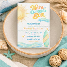 Invitation de baby shower à l'aquarelle Voici veni