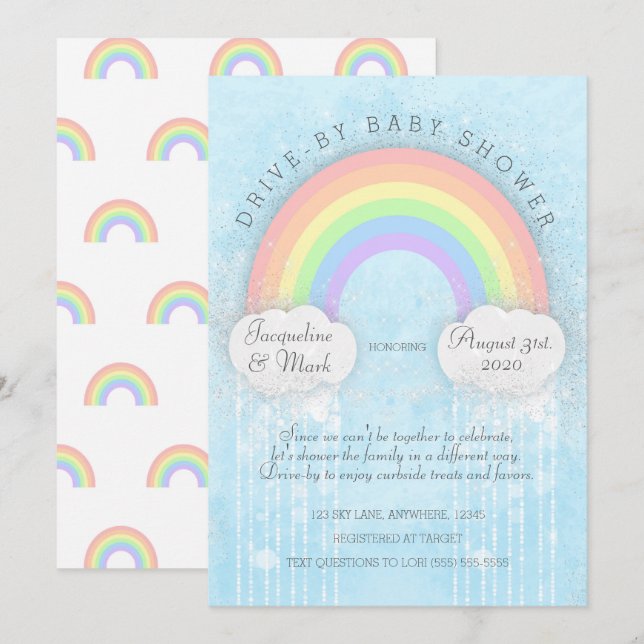Invitation de Baby shower à l'arc-en-ciel (Devant / Derrière)