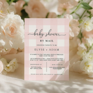Invitation de baby shower à motif gingham rose par