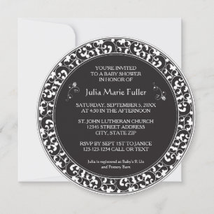 Invitation de baby shower à motif noir vintage ron