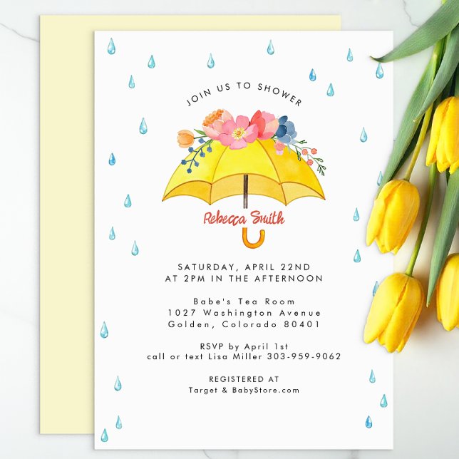 Invitation de Baby shower à parapluies florales -  (Modern Spring Baby Shower Invite)