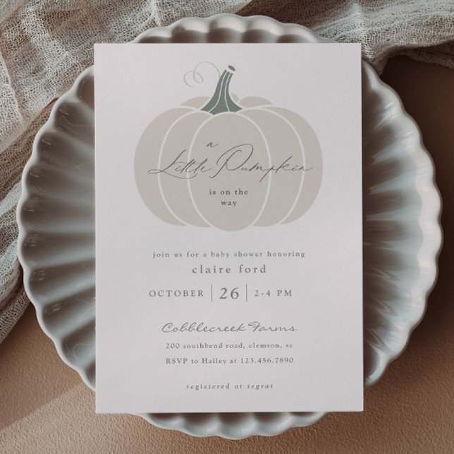 Invitation de Baby Shower à petit budget Citrouill (Elegant White Little Pumpkin Fall Winter Budget Baby Shower Invitations.)