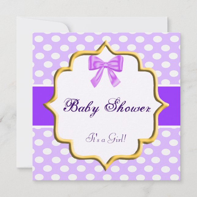 Invitation de Baby shower à points Polka violet (Devant)