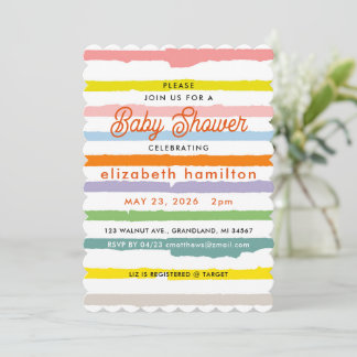 Invitation de baby shower à rayures colorées