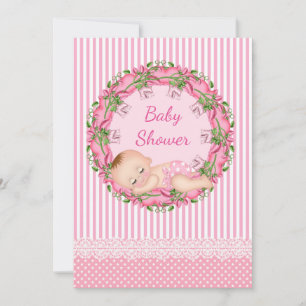 Invitation de Baby shower à rayures roses avec cou