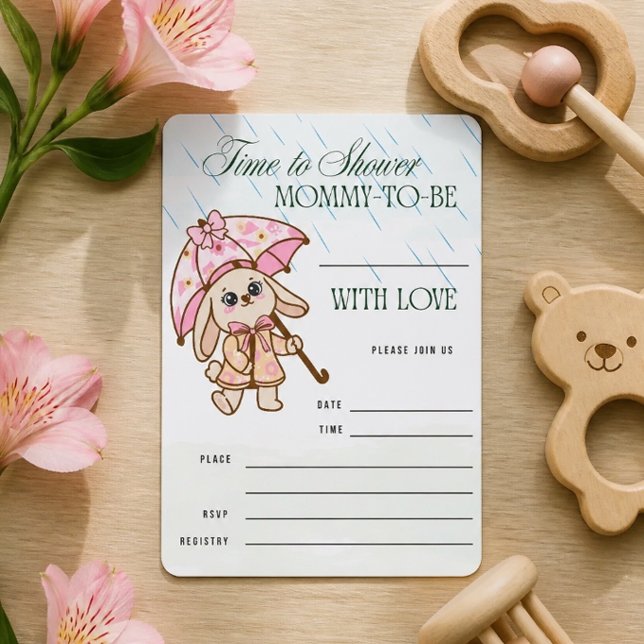 Invitation de baby shower à remplir Lapin Rose (Créateur téléchargé)