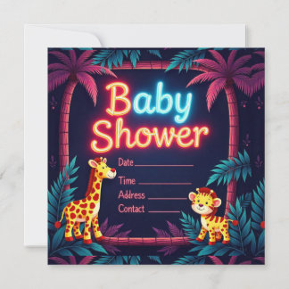Invitation de Baby shower à thème Safari Neon