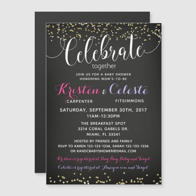 Invitation de baby shower, amis communs (Devant / Derrière)