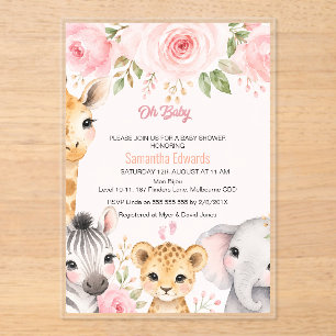 Invitation de Baby Shower Animaux de Safari Floral