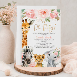 Invitation de Baby Shower Animaux de Safari Floral